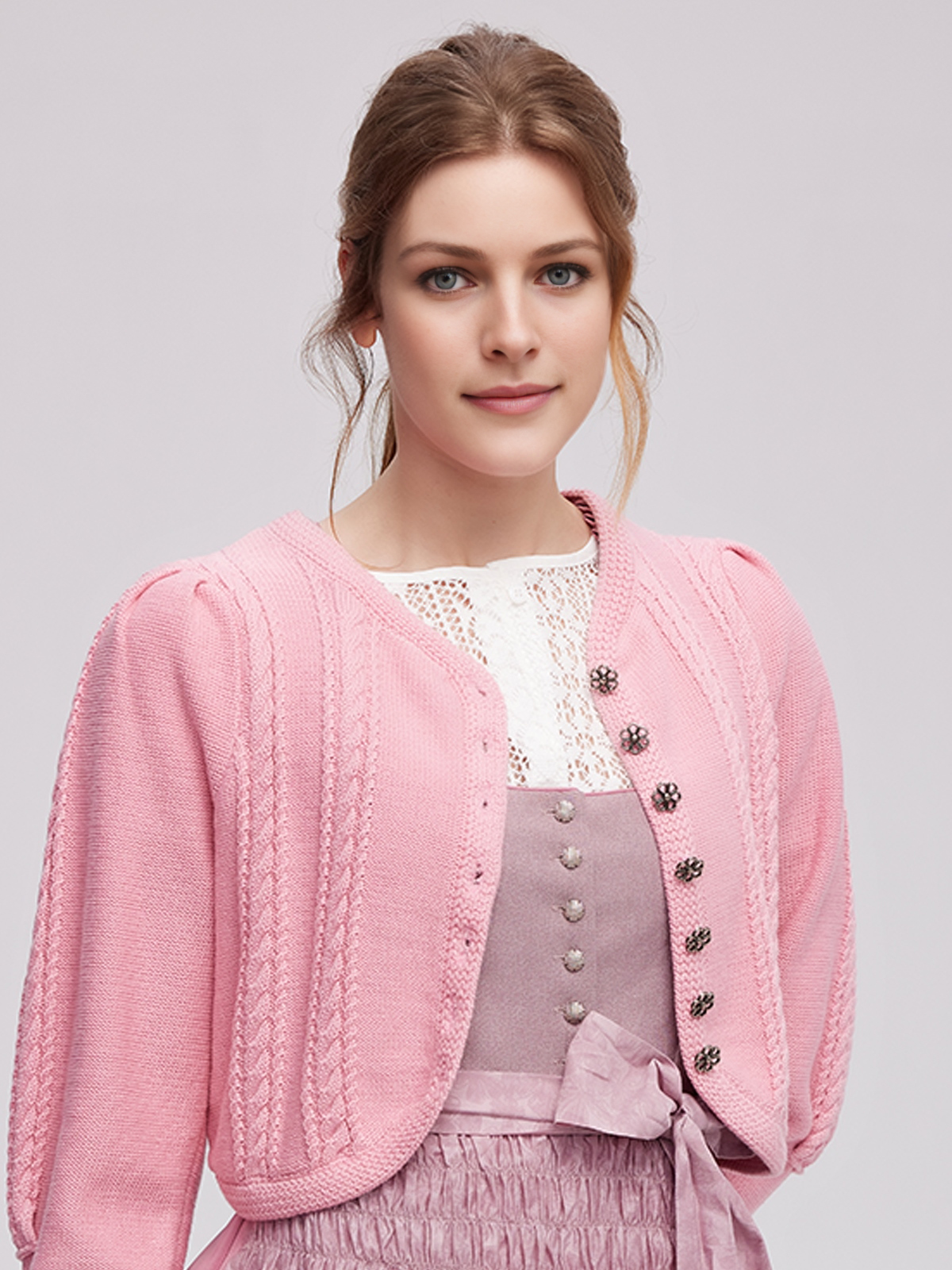 Dirndlbluse hochgeschlossen langarm in Rosa