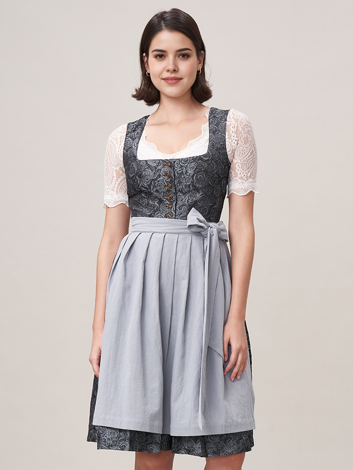 Modernes dunkelrotes Dirndl mit floralen Details
